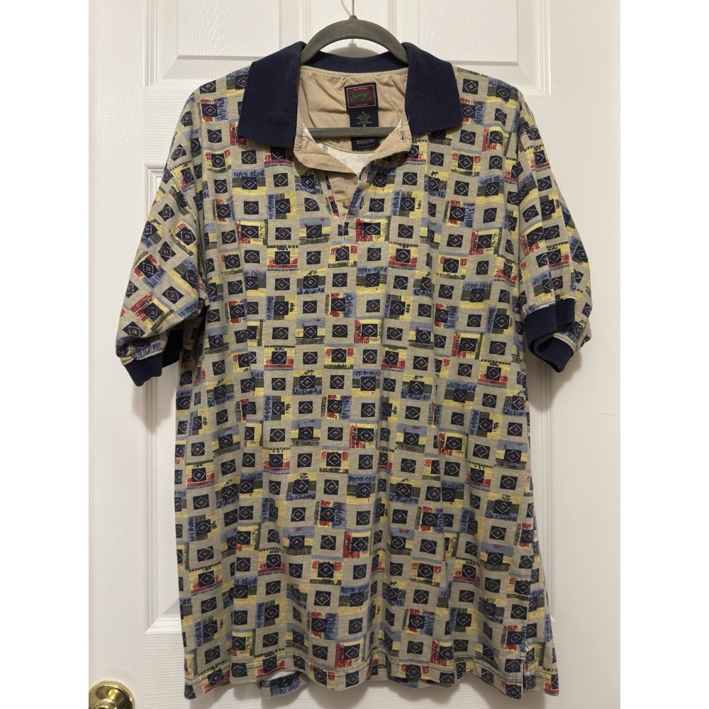 Duxbak Men's L Short Sleeve Polo‎ Shirt EUC 100% Cotton Multi Color Print